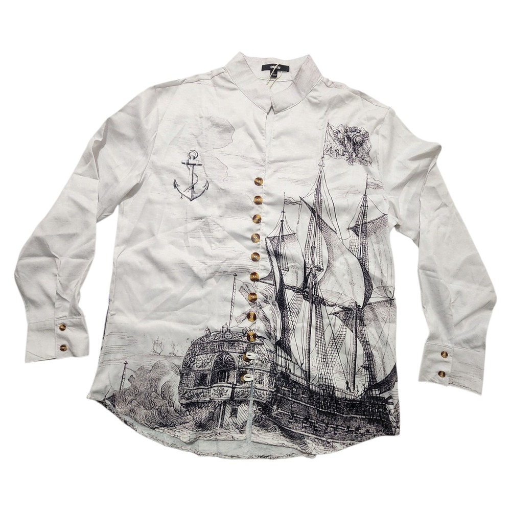 Ouku Men's Button‎ Up Boat Shirt Long Sleeve Collar Sz M